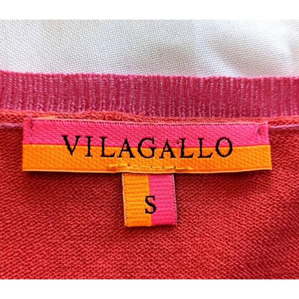 NWOT VILAGALLO Spanish Pink Coral Silver 1/2 Sleeve Colorblock Knit Blouse Sz S - Picture 3 of 6